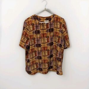 Vintage Geometric Artsy Printed Blouse - Modern Essentials Size Large Boho 80s